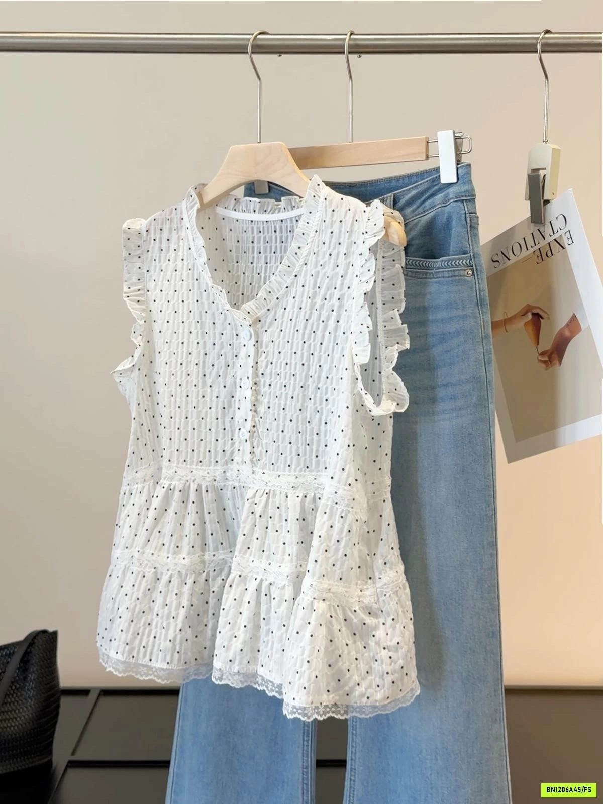 ÁO CHẤM BI PHỐI BÈO ANNA