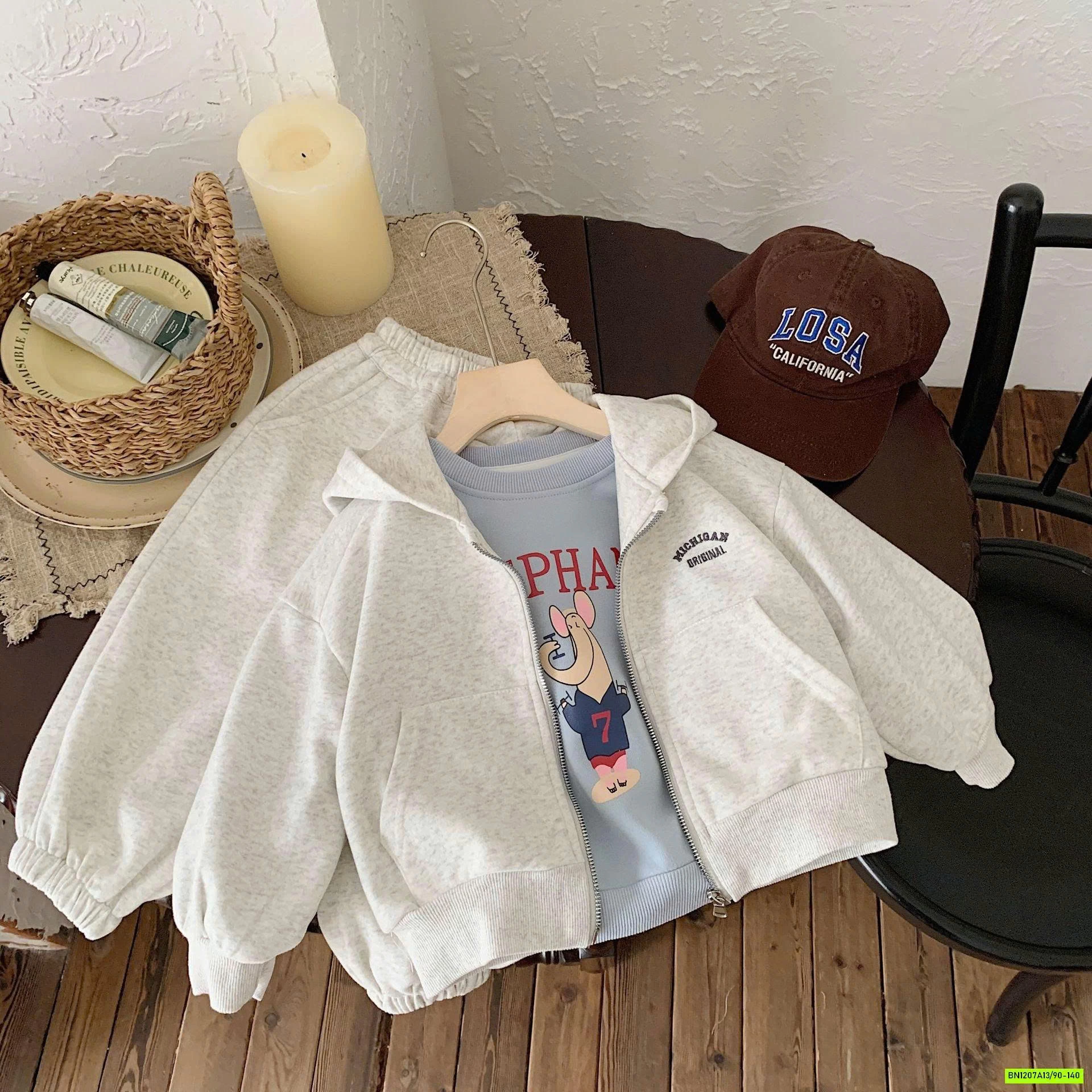 BỘ NỈ ÁO KHOÁC LIỀN MŨ