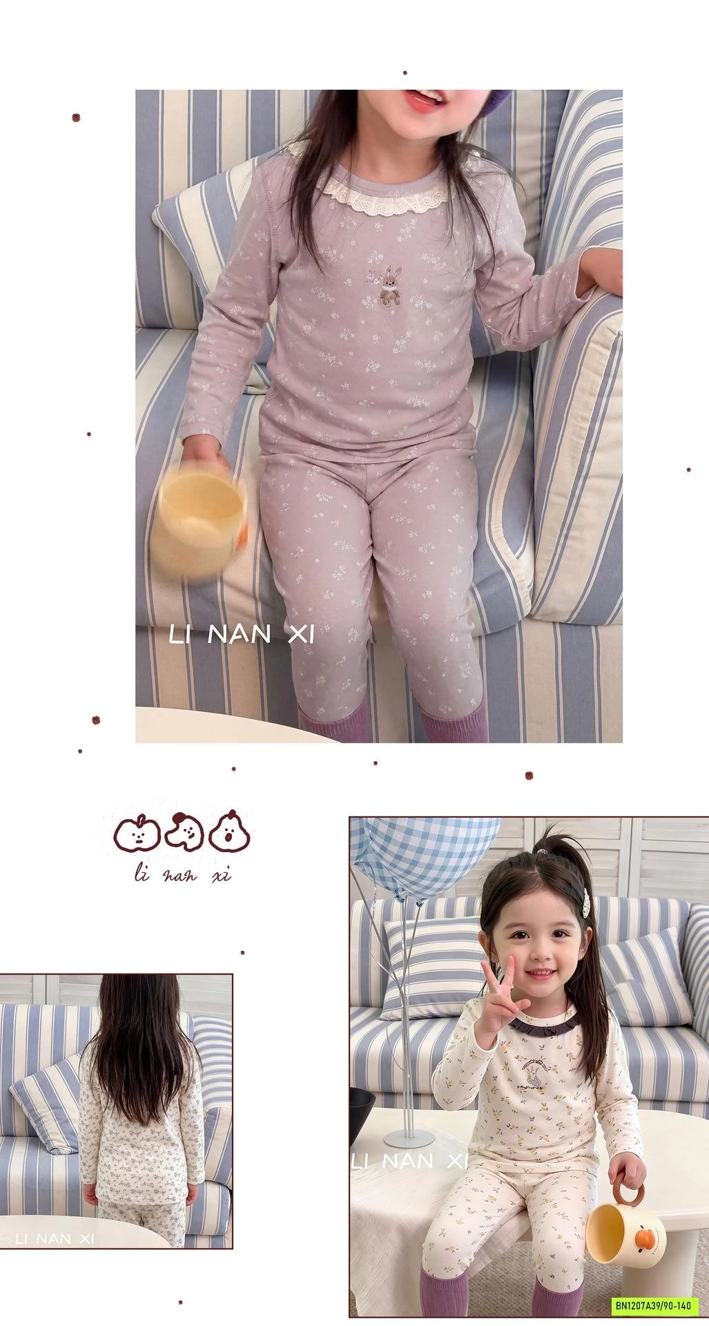 BỘ COTTON GIỮ NHIỆT LINANXI HOA NHÍ