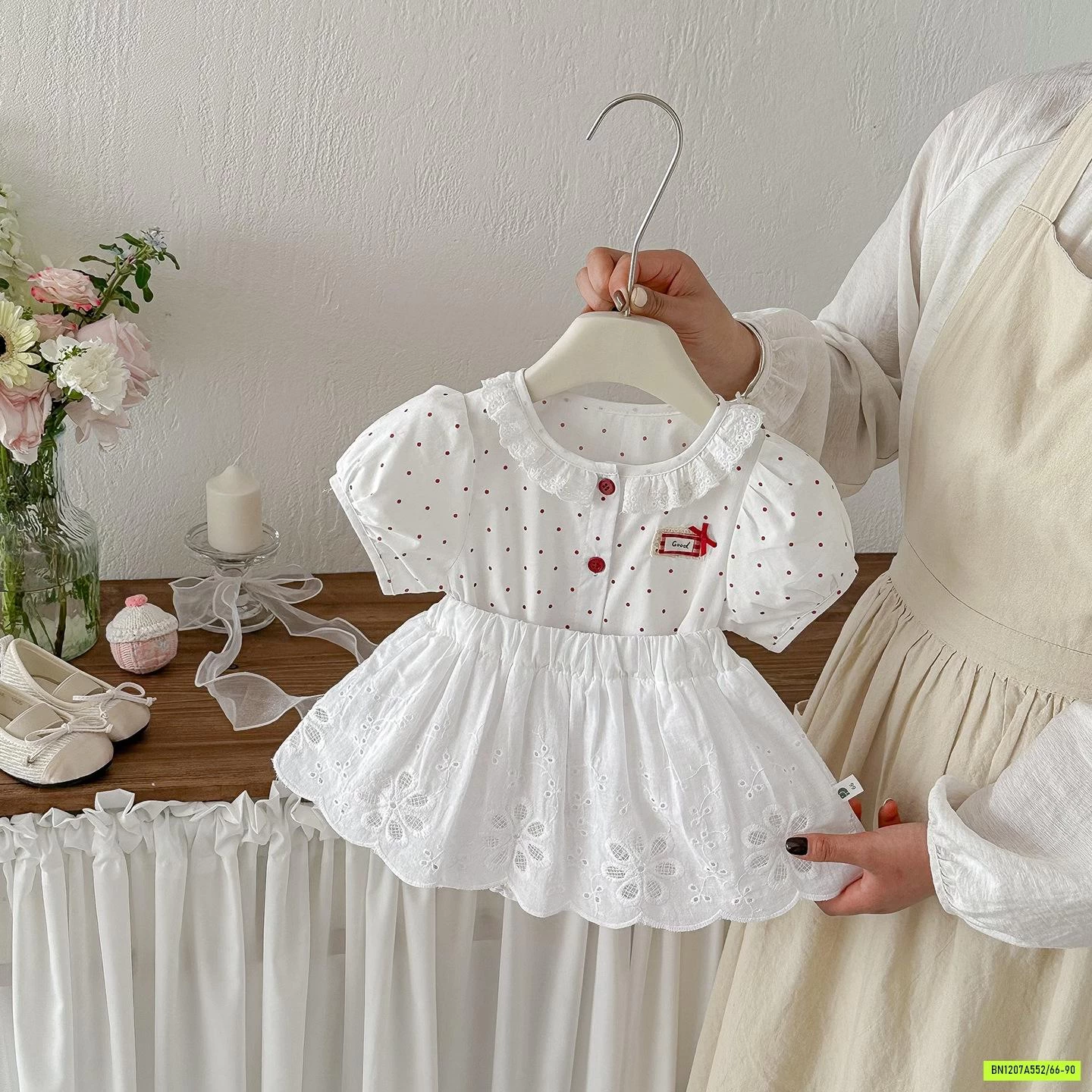 SÉT VÁY BODY CHẤM BI VIỀN REN KUTE