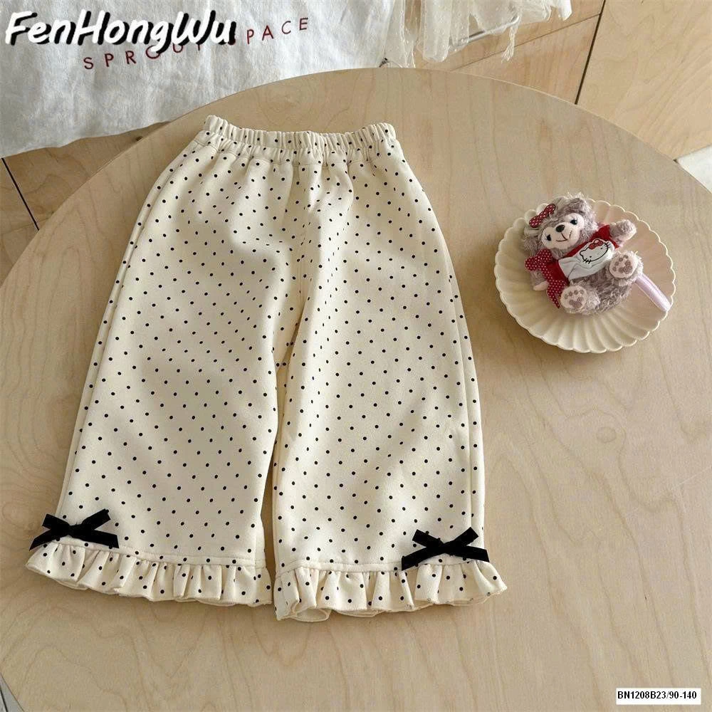 QUẦN CHẤM BI VIỀN BÈO NƠ CHO BÉ GÁI