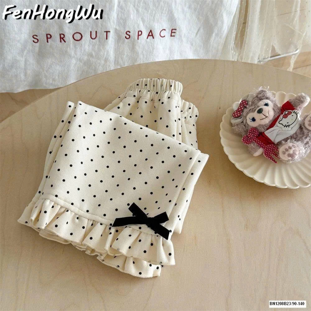 QUẦN CHẤM BI VIỀN BÈO NƠ CHO BÉ GÁI