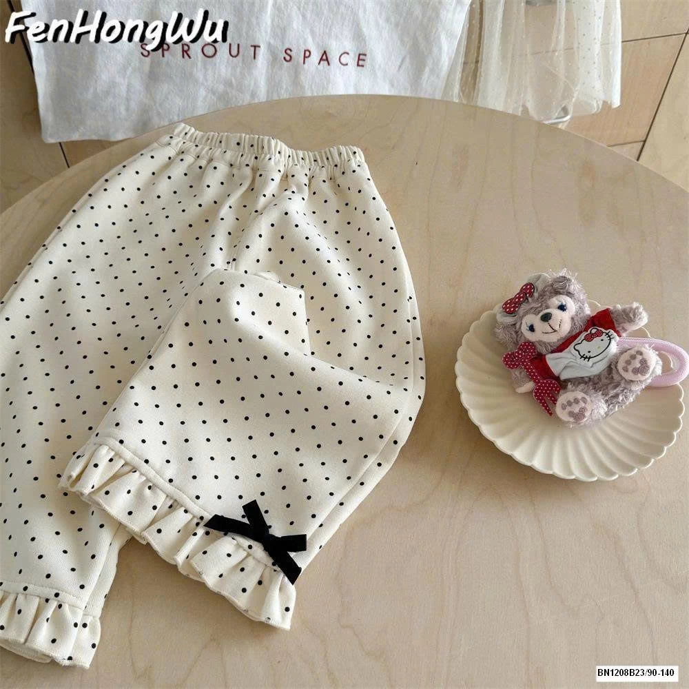 QUẦN CHẤM BI VIỀN BÈO NƠ CHO BÉ GÁI