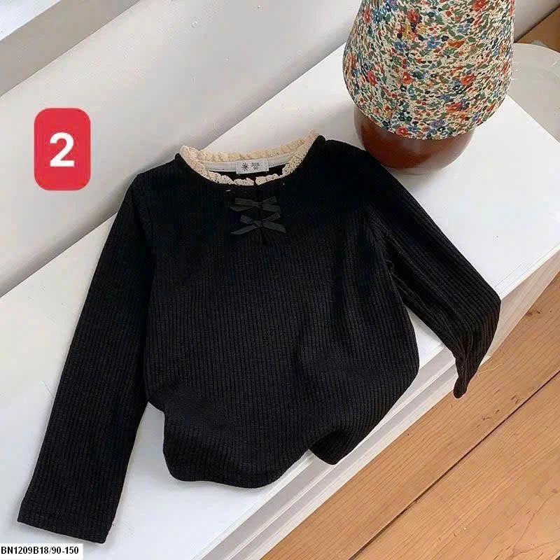 ÁO THUN GÂN VIỀN REN ĐÍNH NƠ