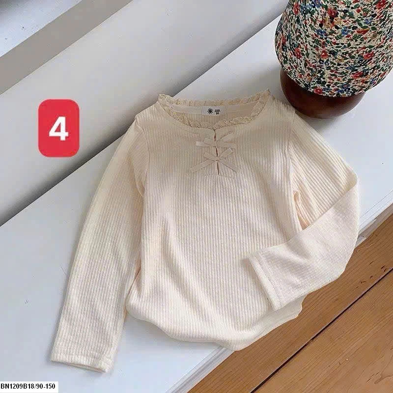 ÁO THUN GÂN VIỀN REN ĐÍNH NƠ