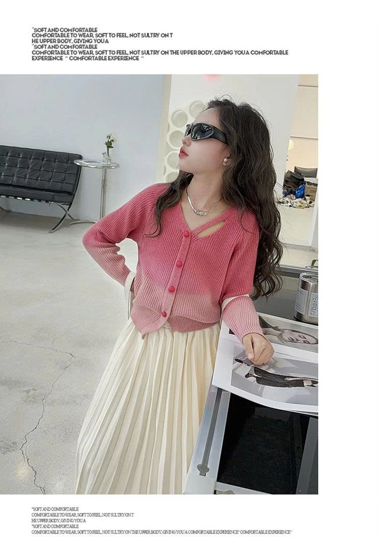 SET ÁO LEN CARDIGAN MIX CHÂN VÁY XẾP LY DÁNG DÀI