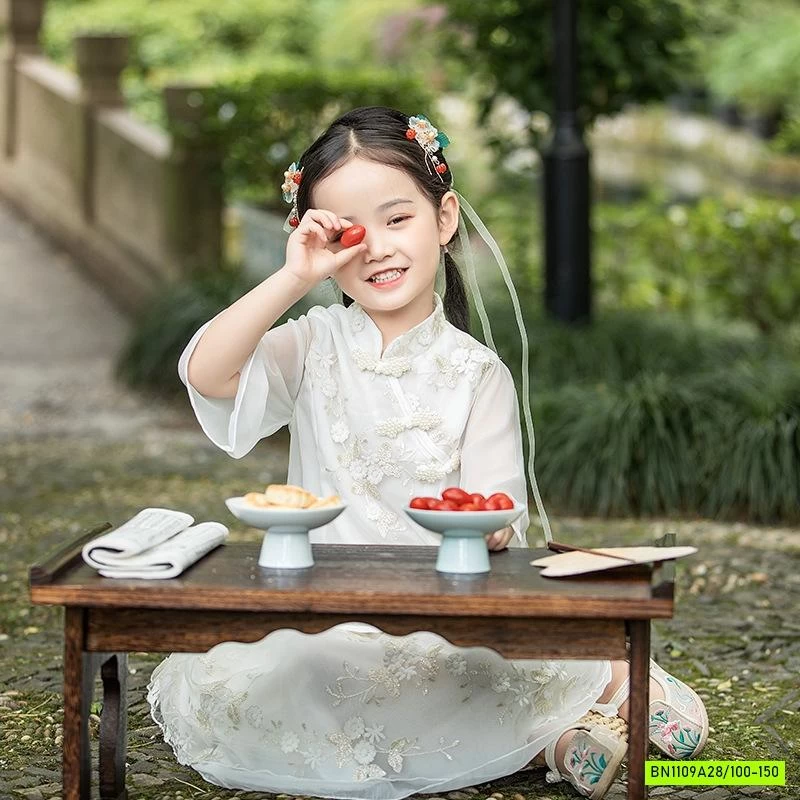 VÁY CỔ TRANG TRẮNG THÊU HOA