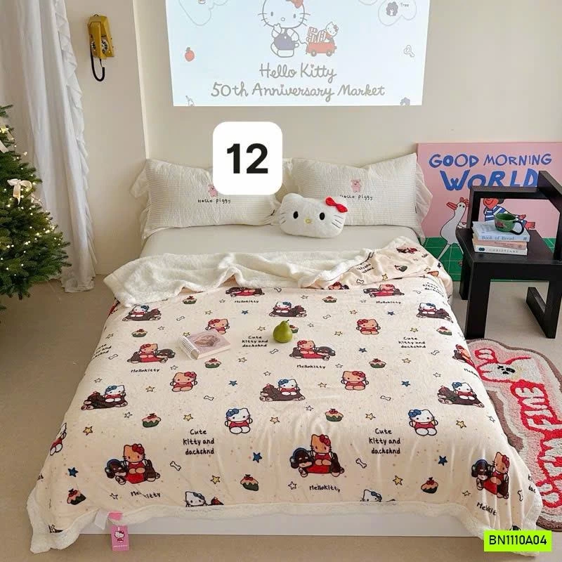 CHĂN NỈ LÔNG CỪU HOẠT HÌNH DỄ THƯƠNG