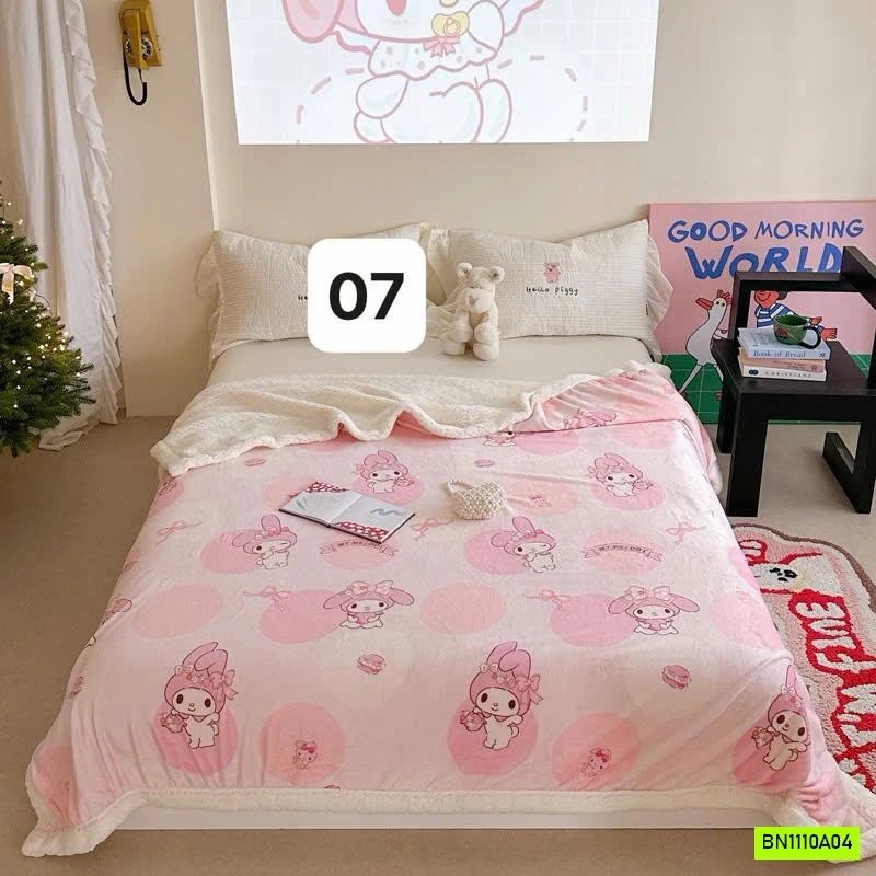 CHĂN NỈ LÔNG CỪU HOẠT HÌNH DỄ THƯƠNG