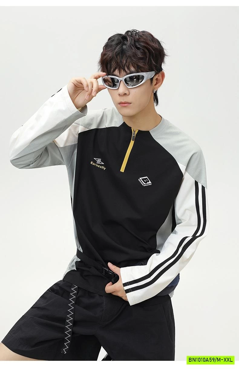ÁO THỂ THAO NAM PHỐI MÀU TAY KHÓA CỔ