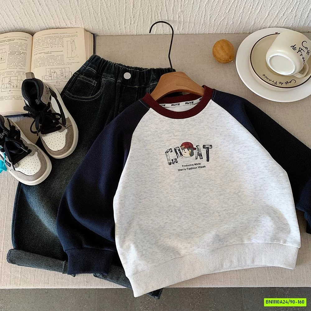 ÁO NỈ ÉP PHỐI MÀU TAY IN HÌNH LƯNG