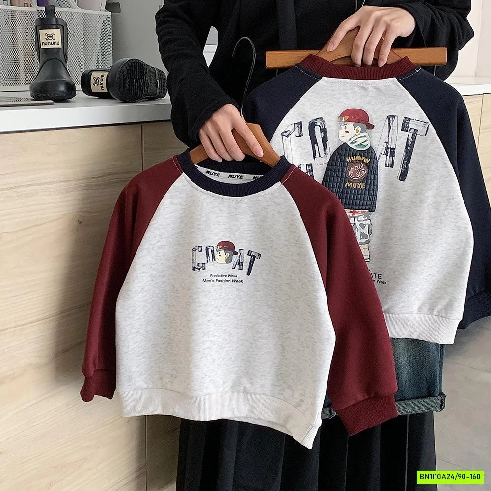 ÁO NỈ ÉP PHỐI MÀU TAY IN HÌNH LƯNG