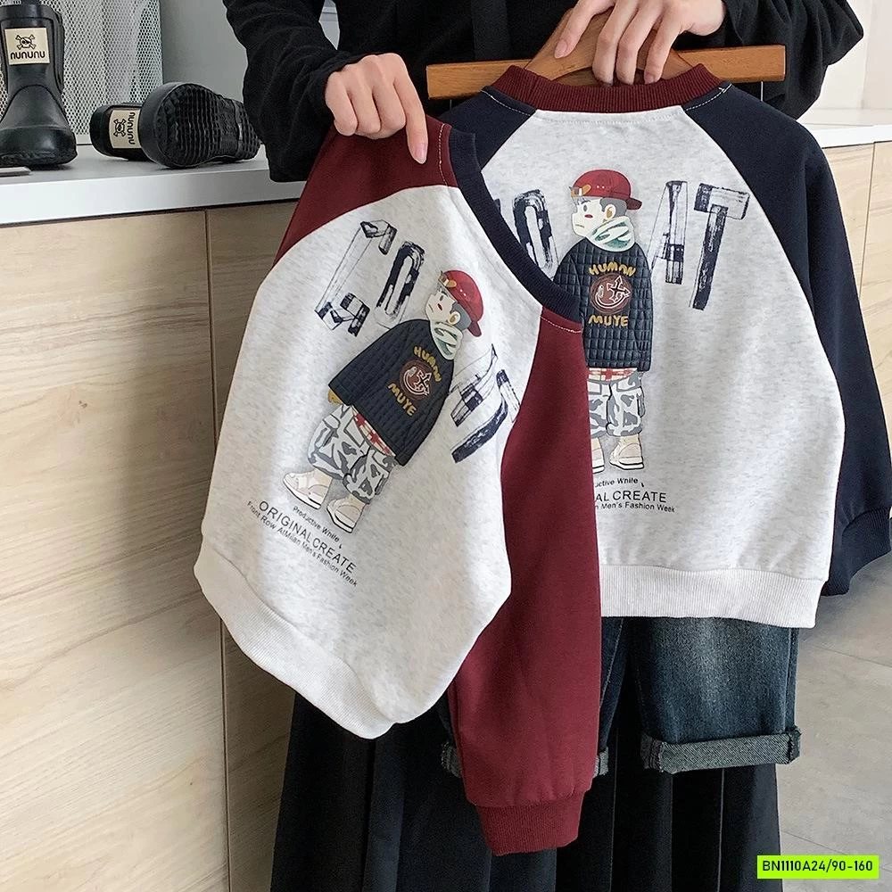 ÁO NỈ ÉP PHỐI MÀU TAY IN HÌNH LƯNG