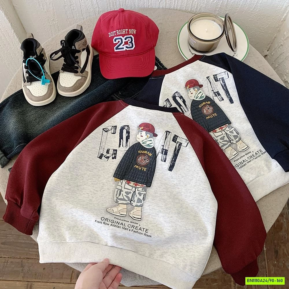 ÁO NỈ ÉP PHỐI MÀU TAY IN HÌNH LƯNG