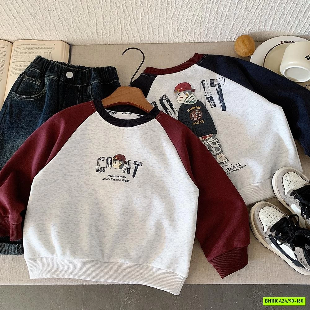 ÁO NỈ ÉP PHỐI MÀU TAY IN HÌNH LƯNG