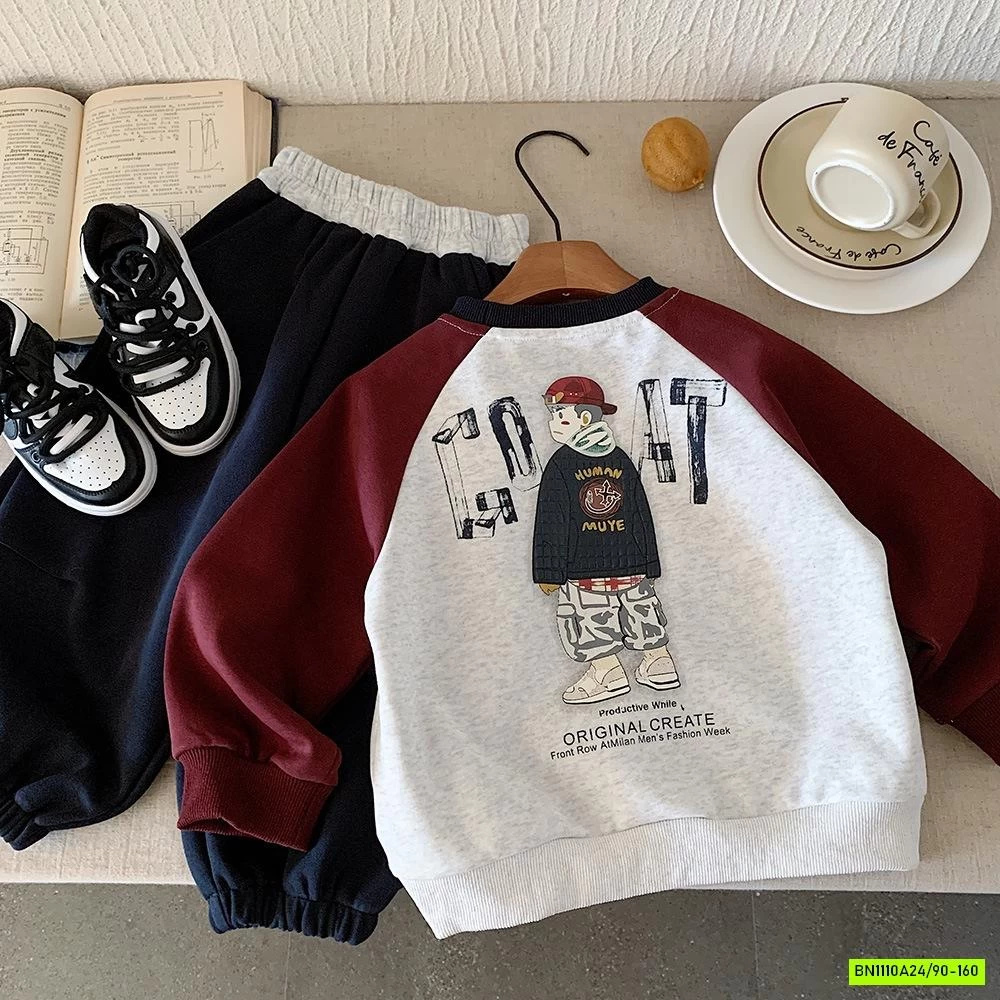 ÁO NỈ ÉP PHỐI MÀU TAY IN HÌNH LƯNG