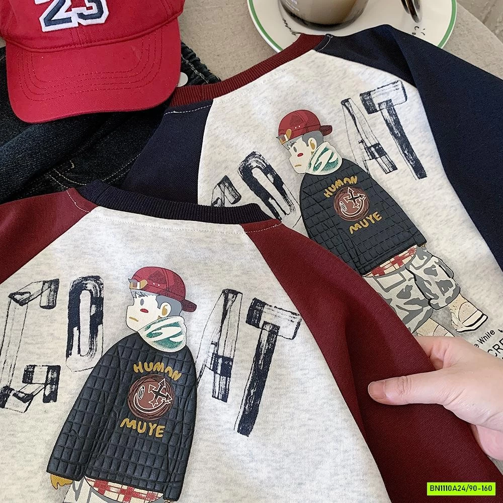 ÁO NỈ ÉP PHỐI MÀU TAY IN HÌNH LƯNG