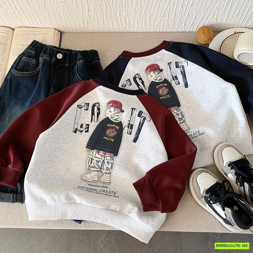 ÁO NỈ ÉP PHỐI MÀU TAY IN HÌNH LƯNG