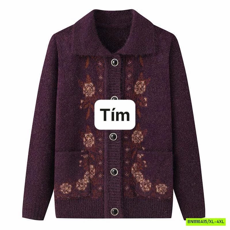 ÁO LEN CỔ BẺ IN HOA