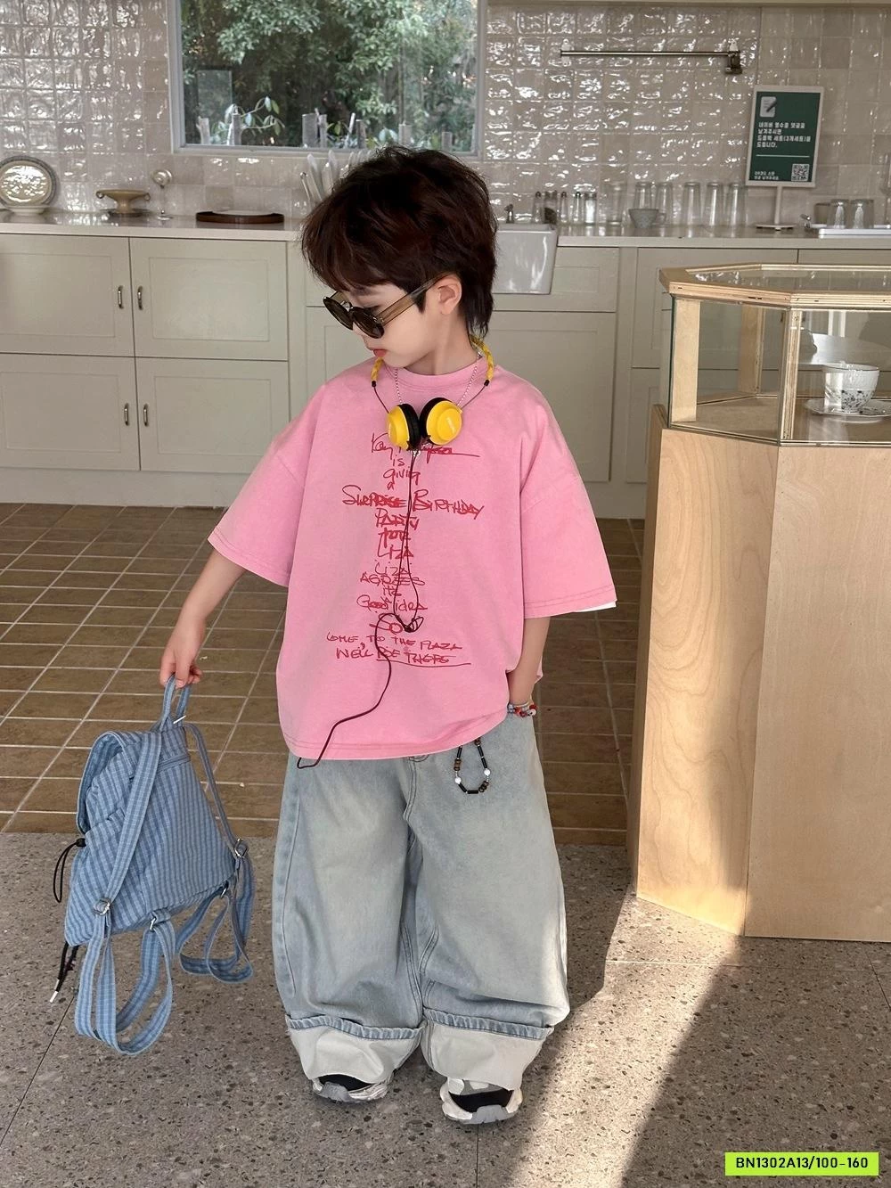 ÁO THUN HỒNG MIX JEANS SUÔNG GẤP GẤU AFTE