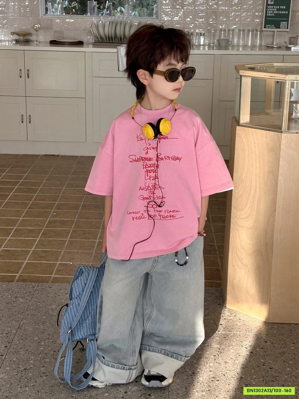 ÁO THUN HỒNG MIX JEANS SUÔNG GẤP GẤU AFTE