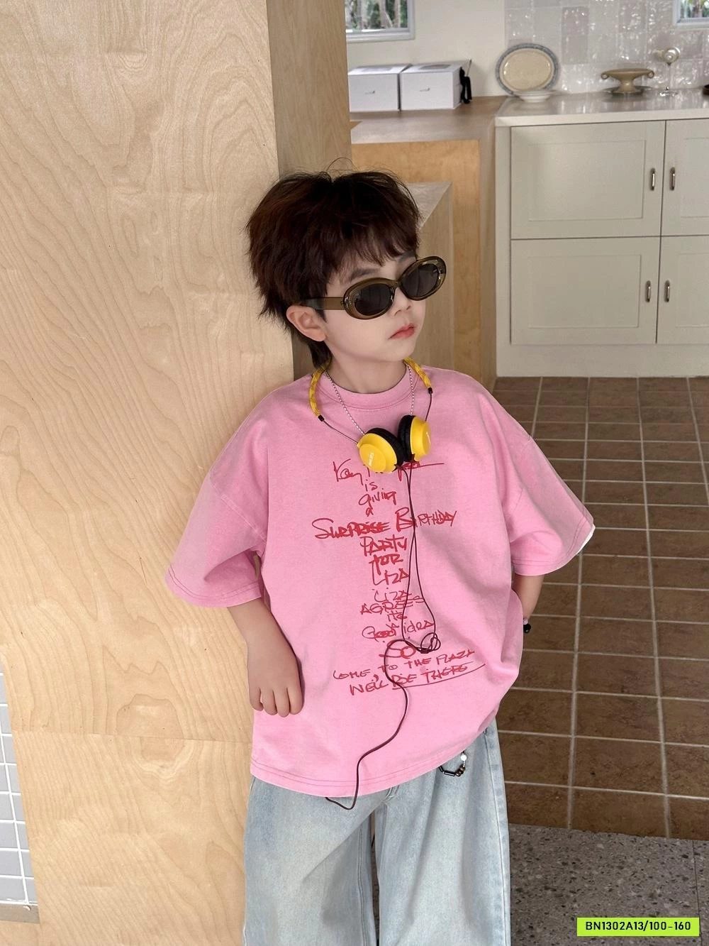 ÁO THUN HỒNG MIX JEANS SUÔNG GẤP GẤU AFTE