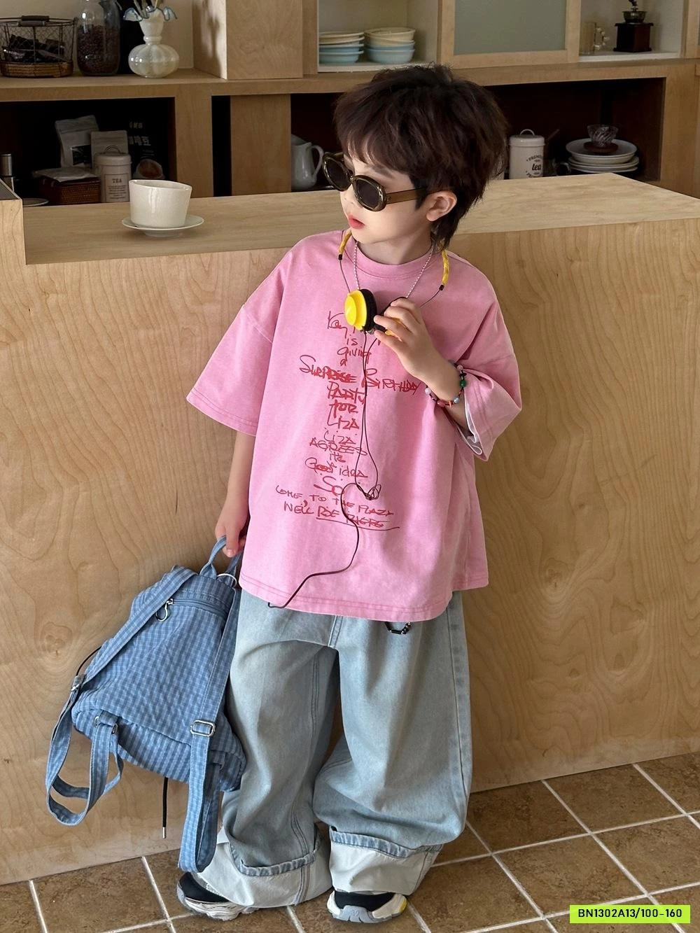 ÁO THUN HỒNG MIX JEANS SUÔNG GẤP GẤU AFTE