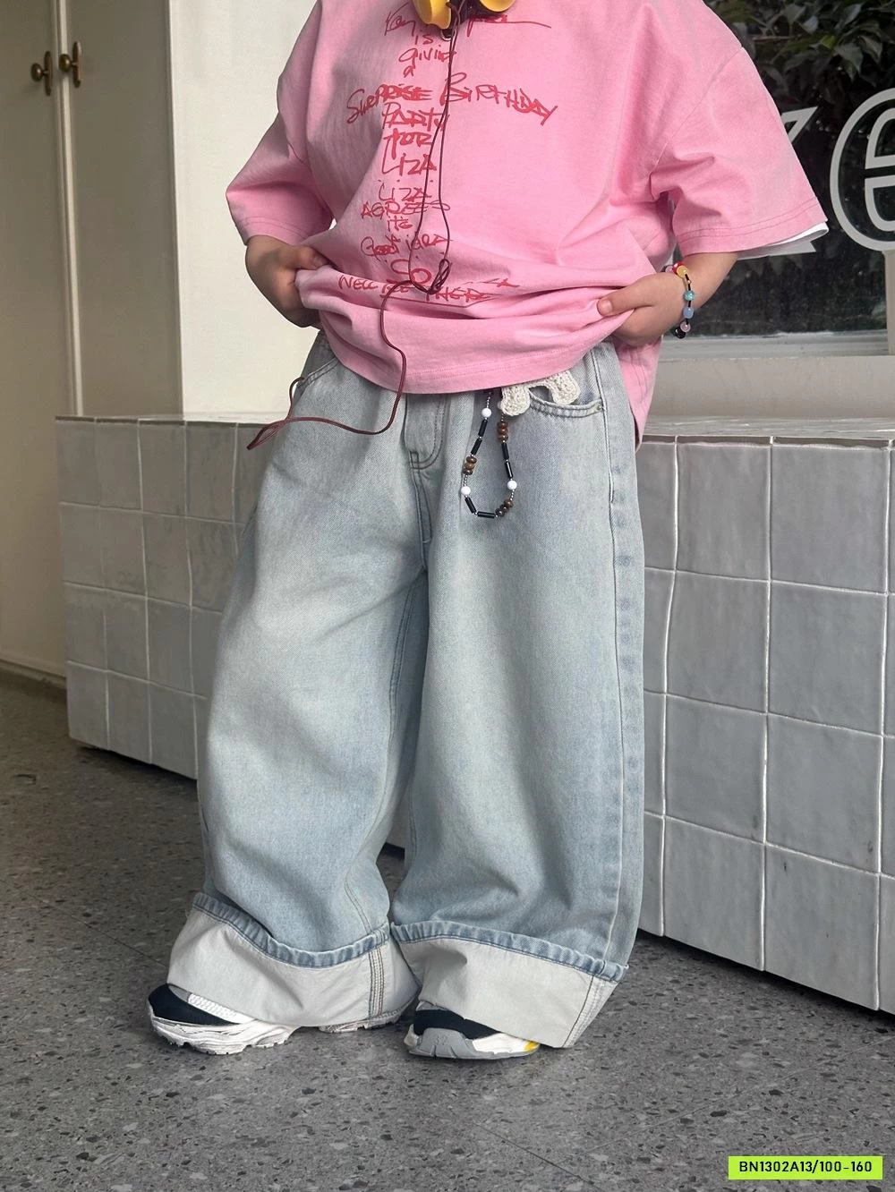 ÁO THUN HỒNG MIX JEANS SUÔNG GẤP GẤU AFTE