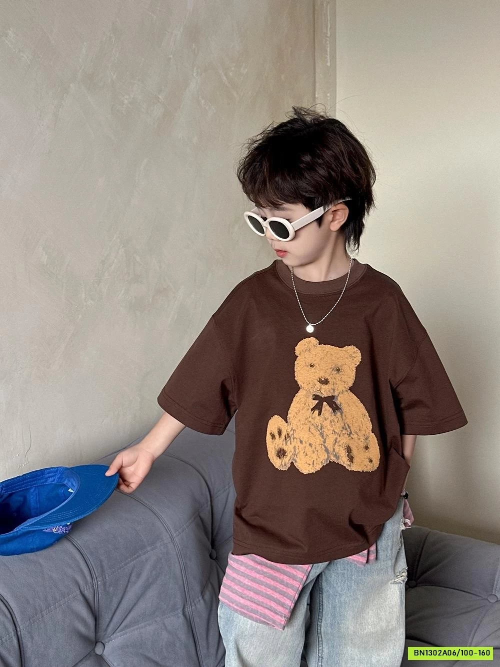 ÁO GẤU NÂU MIX JEANS SUÔNG RÁCH AFTE