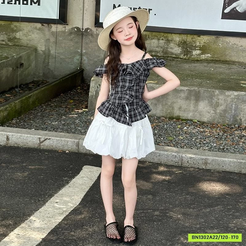 ÁO 2 DÂY TRỄ VAI MIX VÁY BÍ SZ ĐẠI