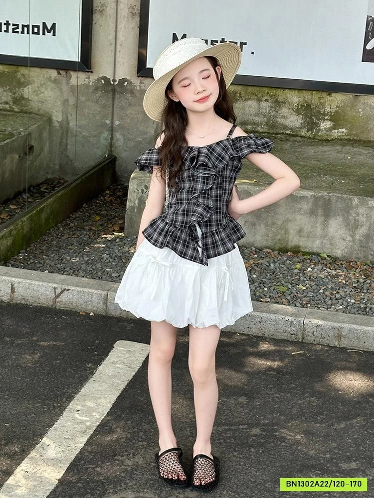 ÁO 2 DÂY TRỄ VAI MIX VÁY BÍ SZ ĐẠI