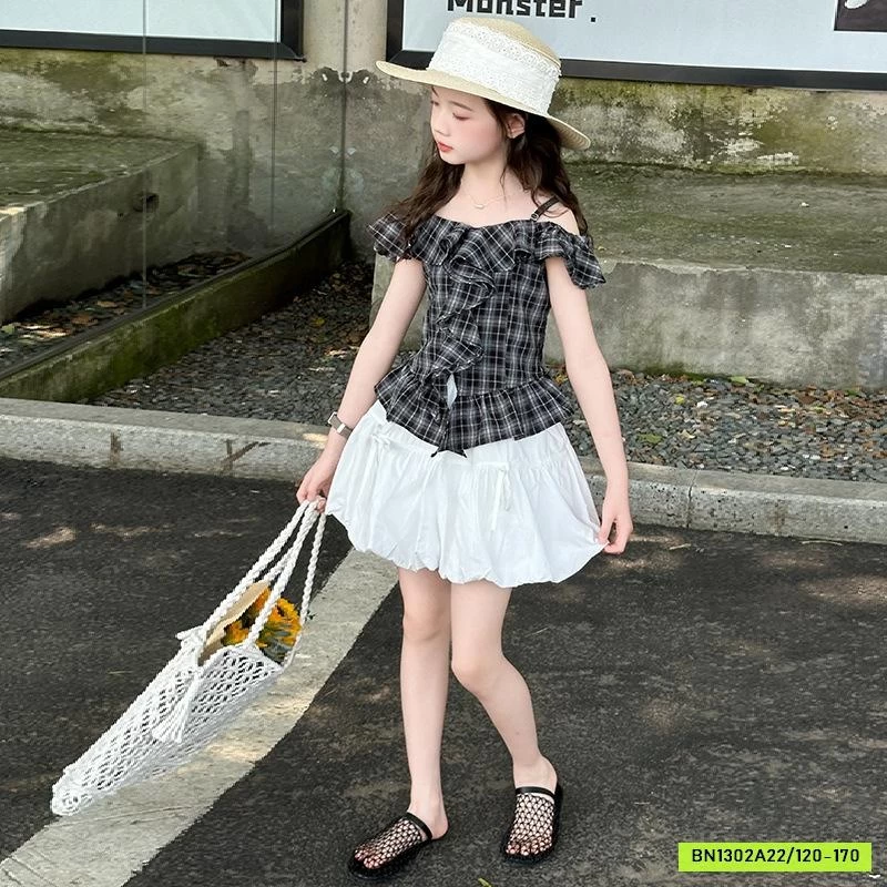 ÁO 2 DÂY TRỄ VAI MIX VÁY BÍ SZ ĐẠI