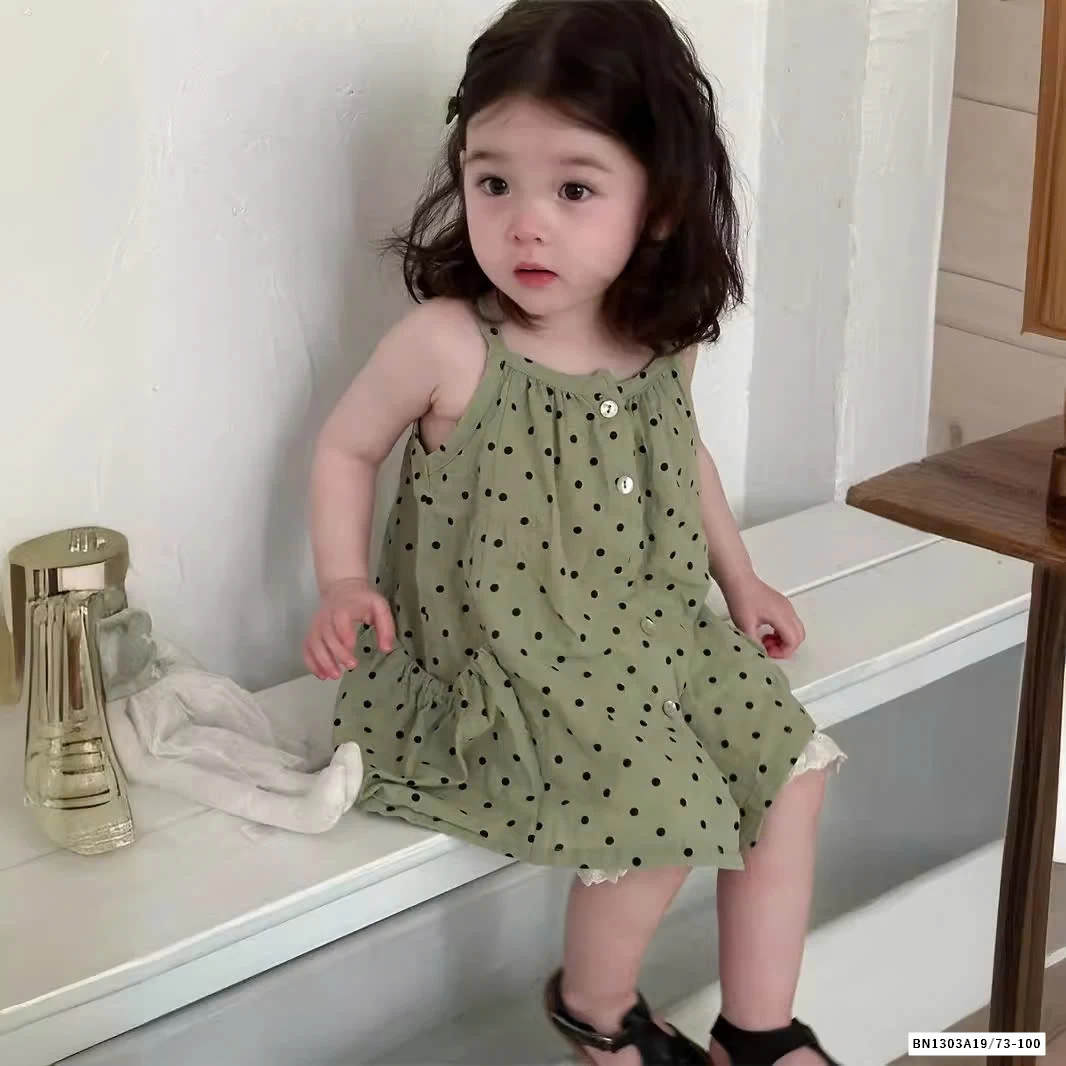 VÁY 2 DÂY CHẤM BI XANH