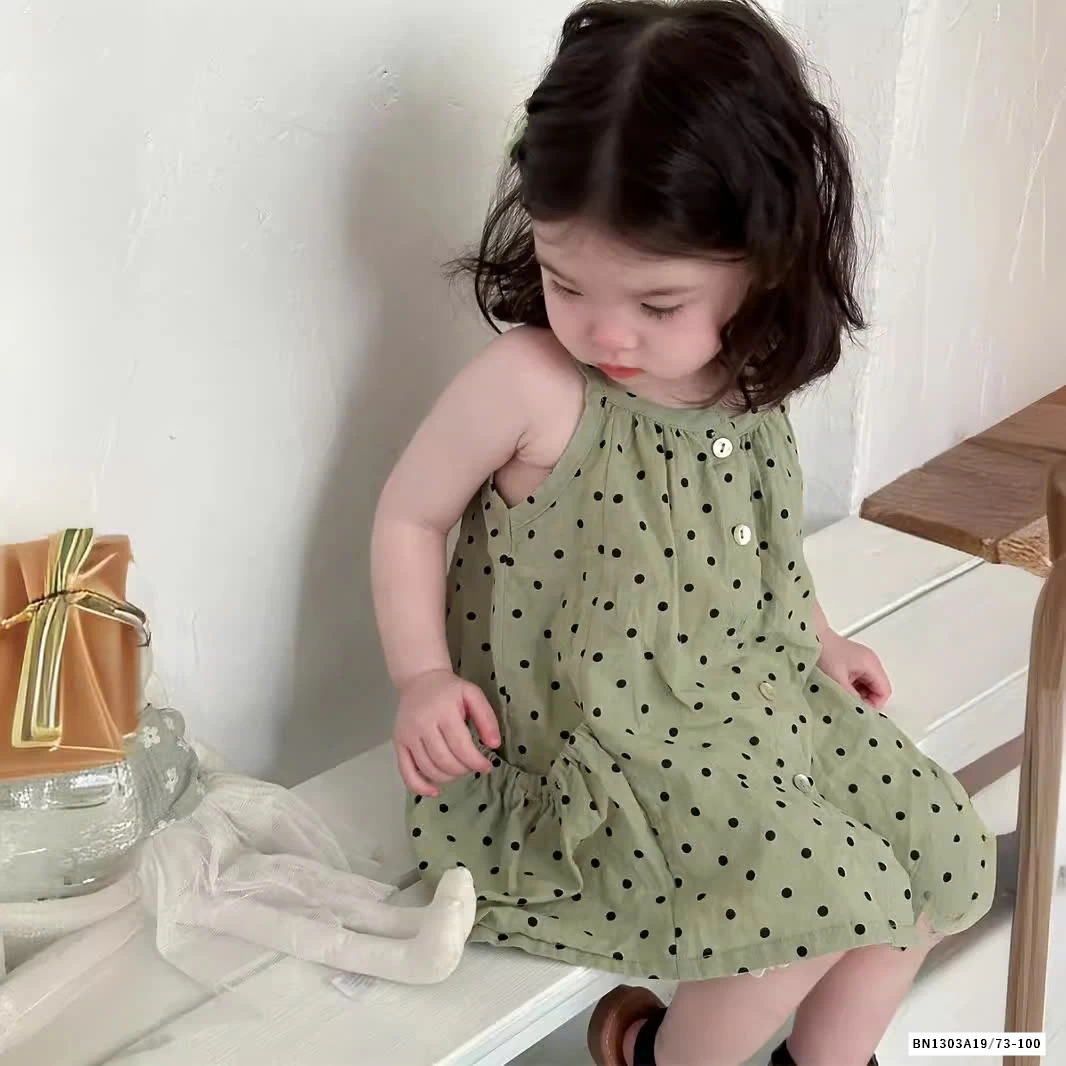 VÁY 2 DÂY CHẤM BI XANH