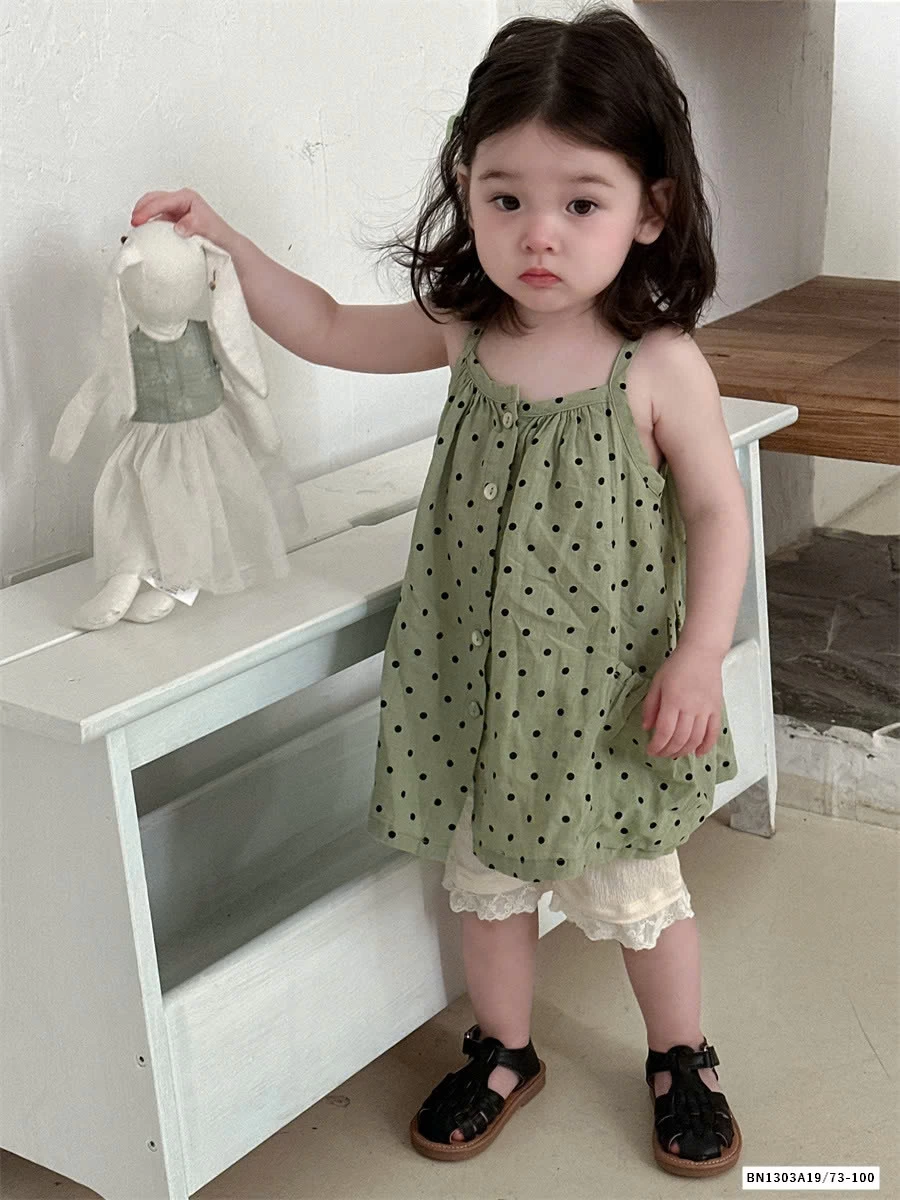 VÁY 2 DÂY CHẤM BI XANH