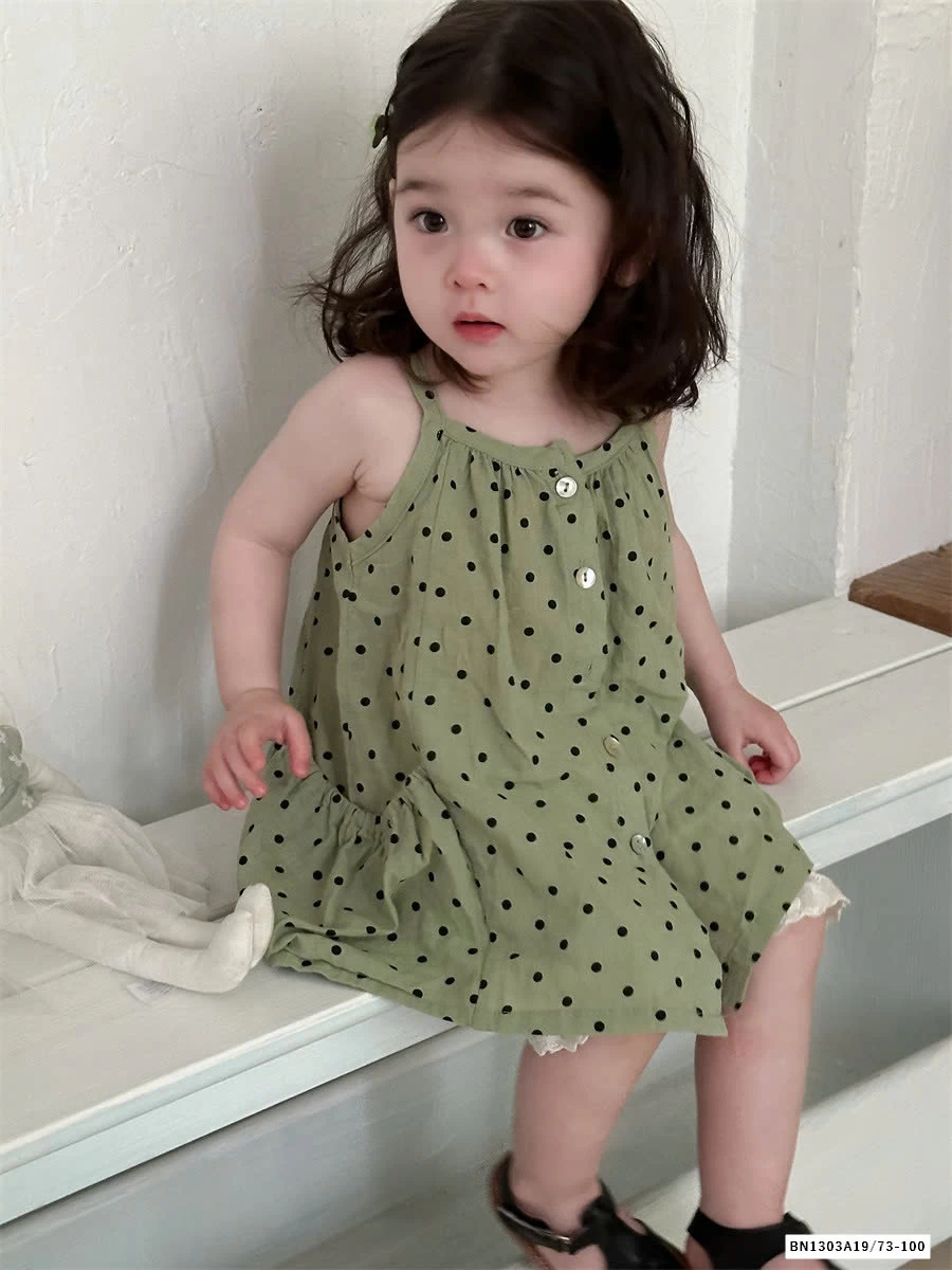 VÁY 2 DÂY CHẤM BI XANH