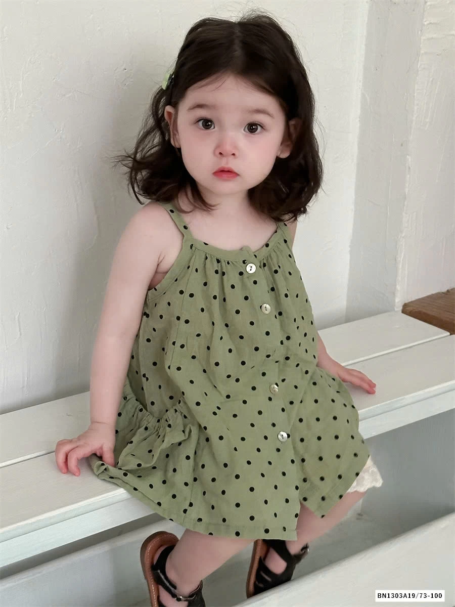 VÁY 2 DÂY CHẤM BI XANH