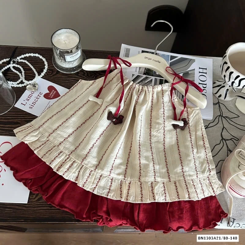 ÁO 2 DÂY MIX QUẦN VÁY ĐỎ