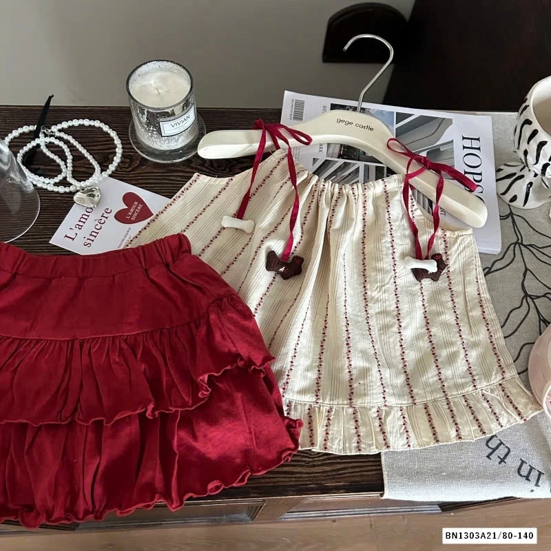 ÁO 2 DÂY MIX QUẦN VÁY ĐỎ