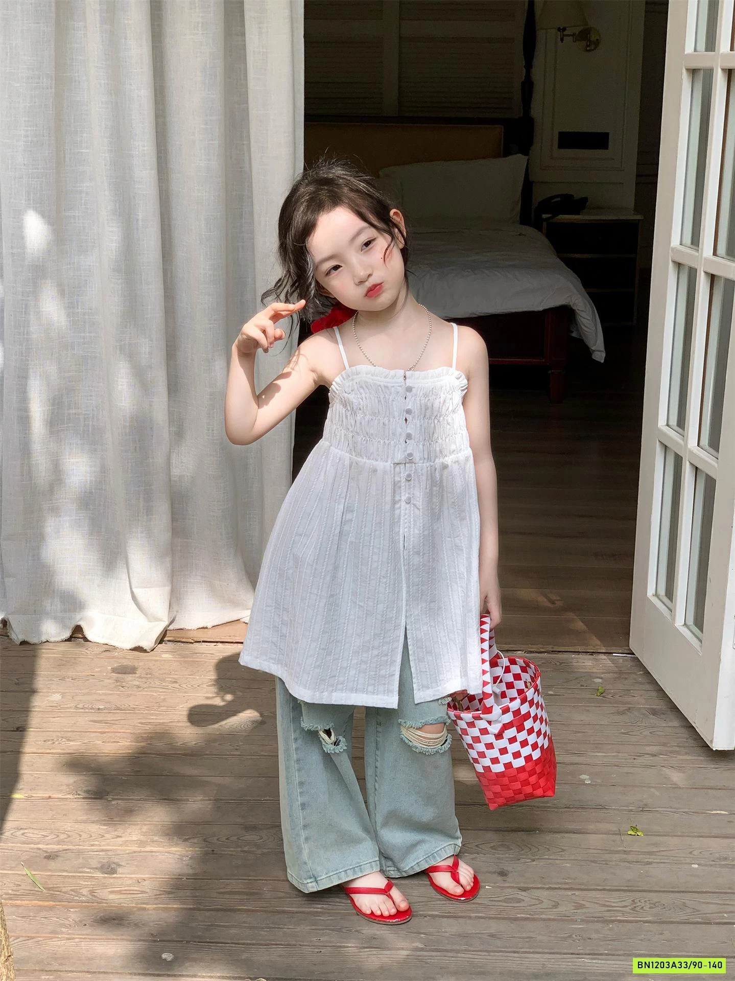 ĐẦM 2 DÂY MIX JEANS SUÔNG