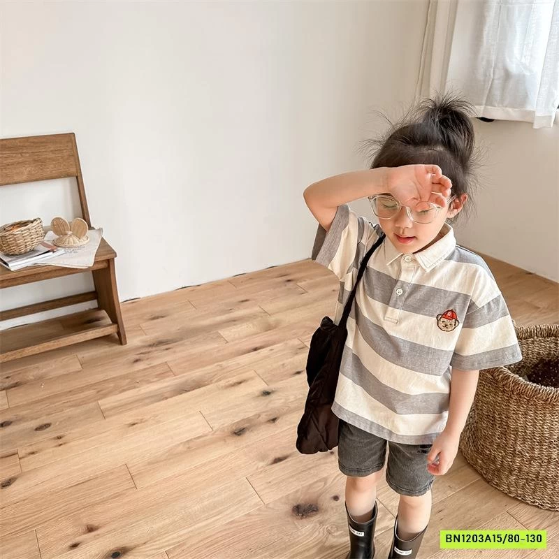 POLO KẺ THÊU LOGO GẤU 123282 ADBABY