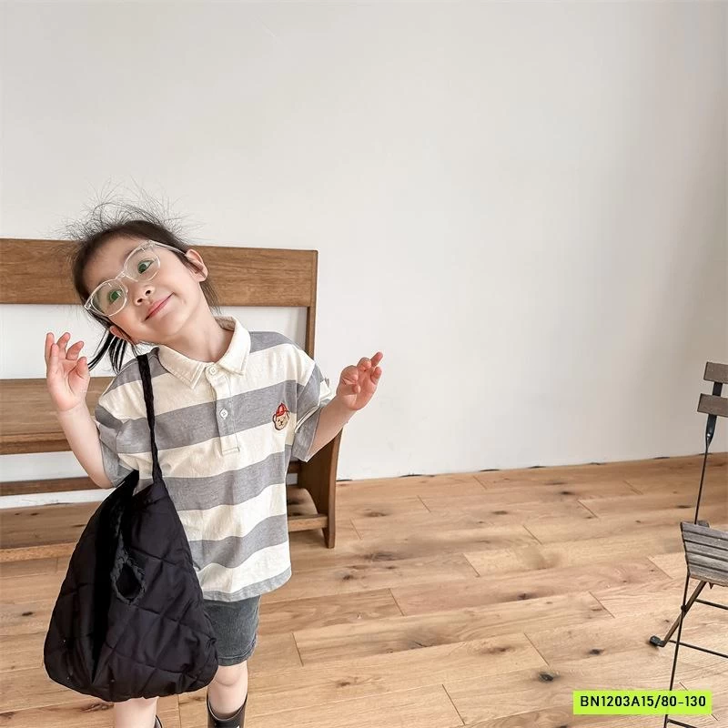 POLO KẺ THÊU LOGO GẤU 123282 ADBABY