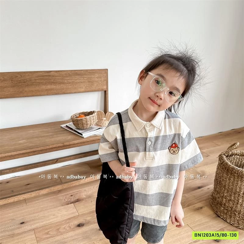 POLO KẺ THÊU LOGO GẤU 123282 ADBABY