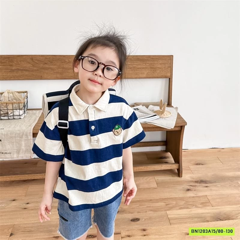 POLO KẺ THÊU LOGO GẤU 123282 ADBABY