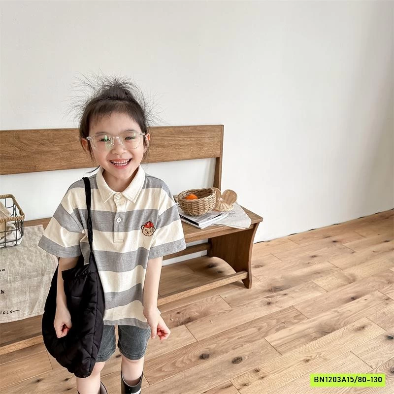 POLO KẺ THÊU LOGO GẤU 123282 ADBABY