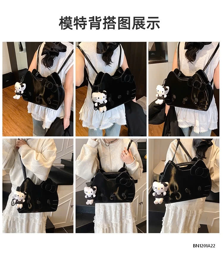 TÚI DA PU ĐEN KITTY