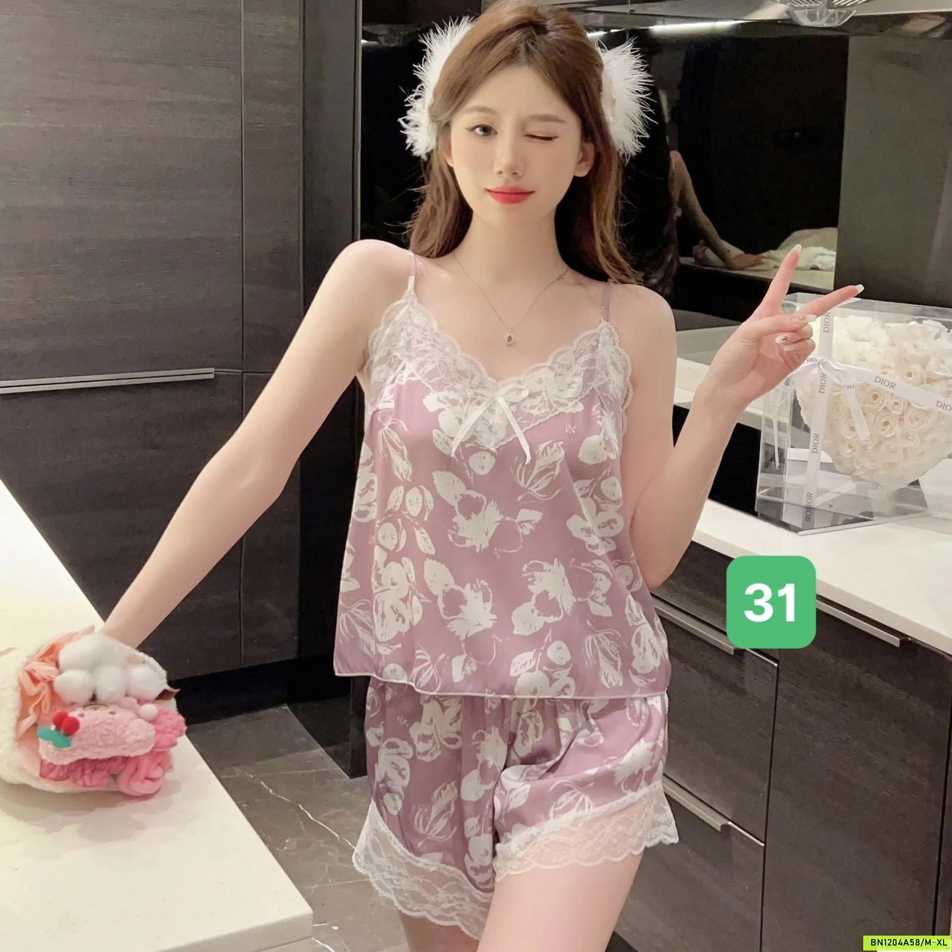 BỘ NGỦ LỤA 2 DÂY VIỀN REN