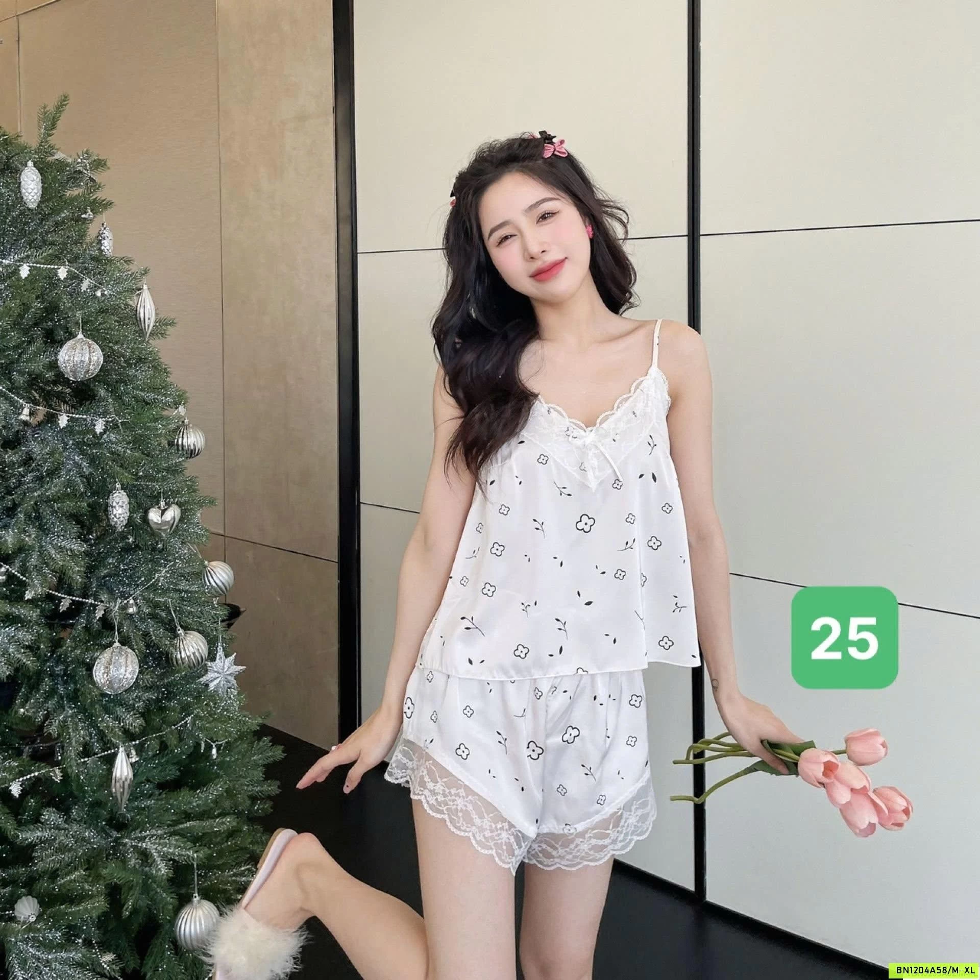 BỘ NGỦ LỤA 2 DÂY VIỀN REN