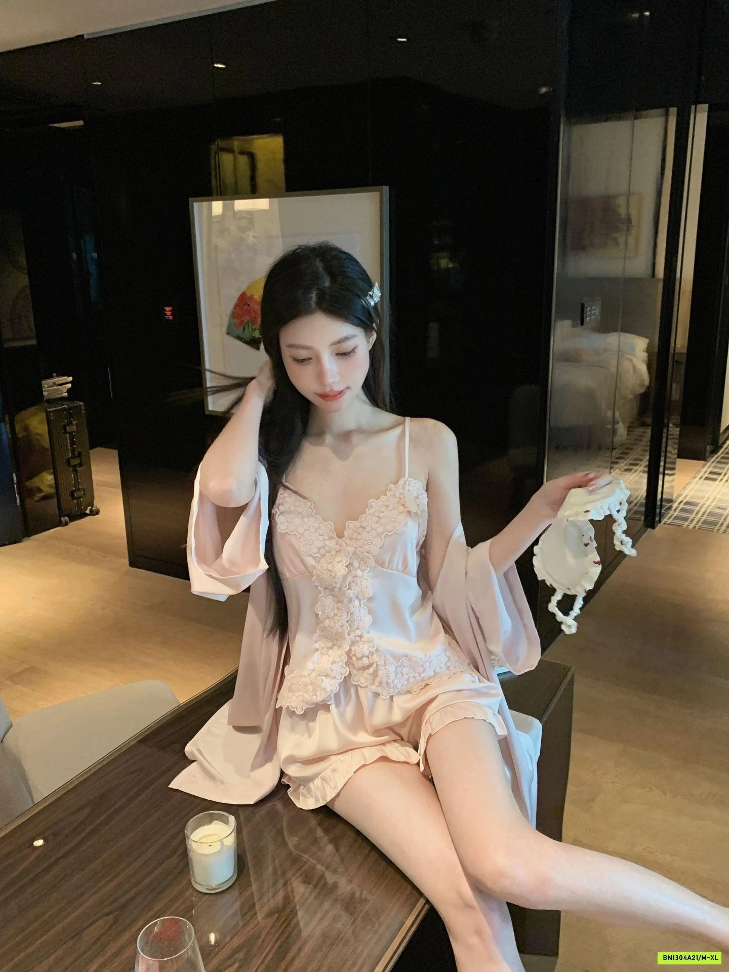 BỘ NGỦ LỤA 2 DÂY VIỀN HOA