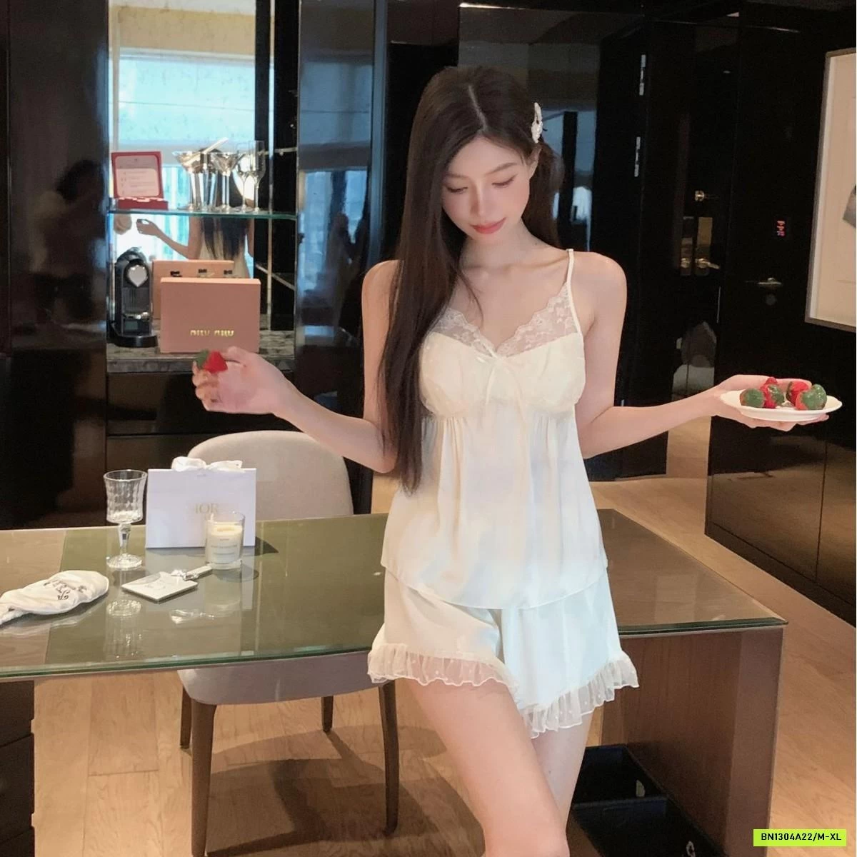 BỘ NGỦ LỤA 2 DÂY VIỀN REN